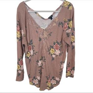 Torrid Top Thermal Henley Floral Top Long Sleeve Tee Shirt